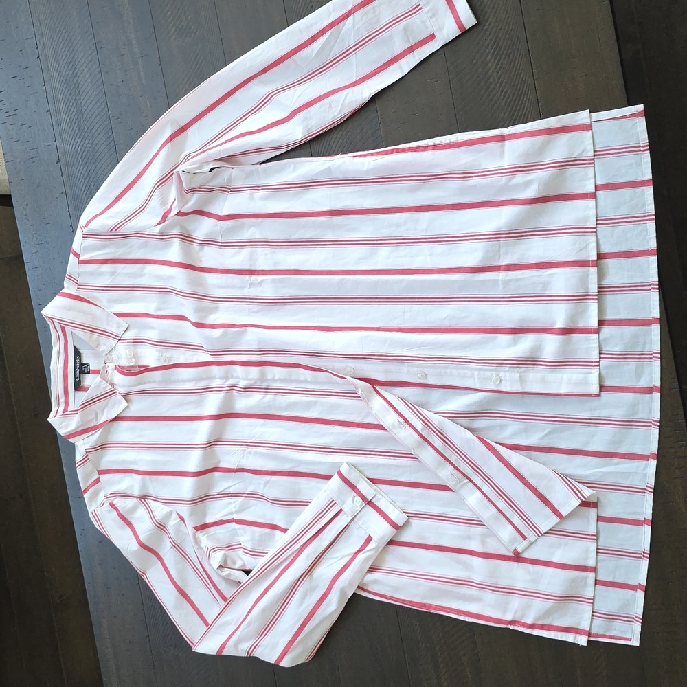 NEW CHADWICKS Women’s Blouse Top Button Down Striped Tunic, Size L